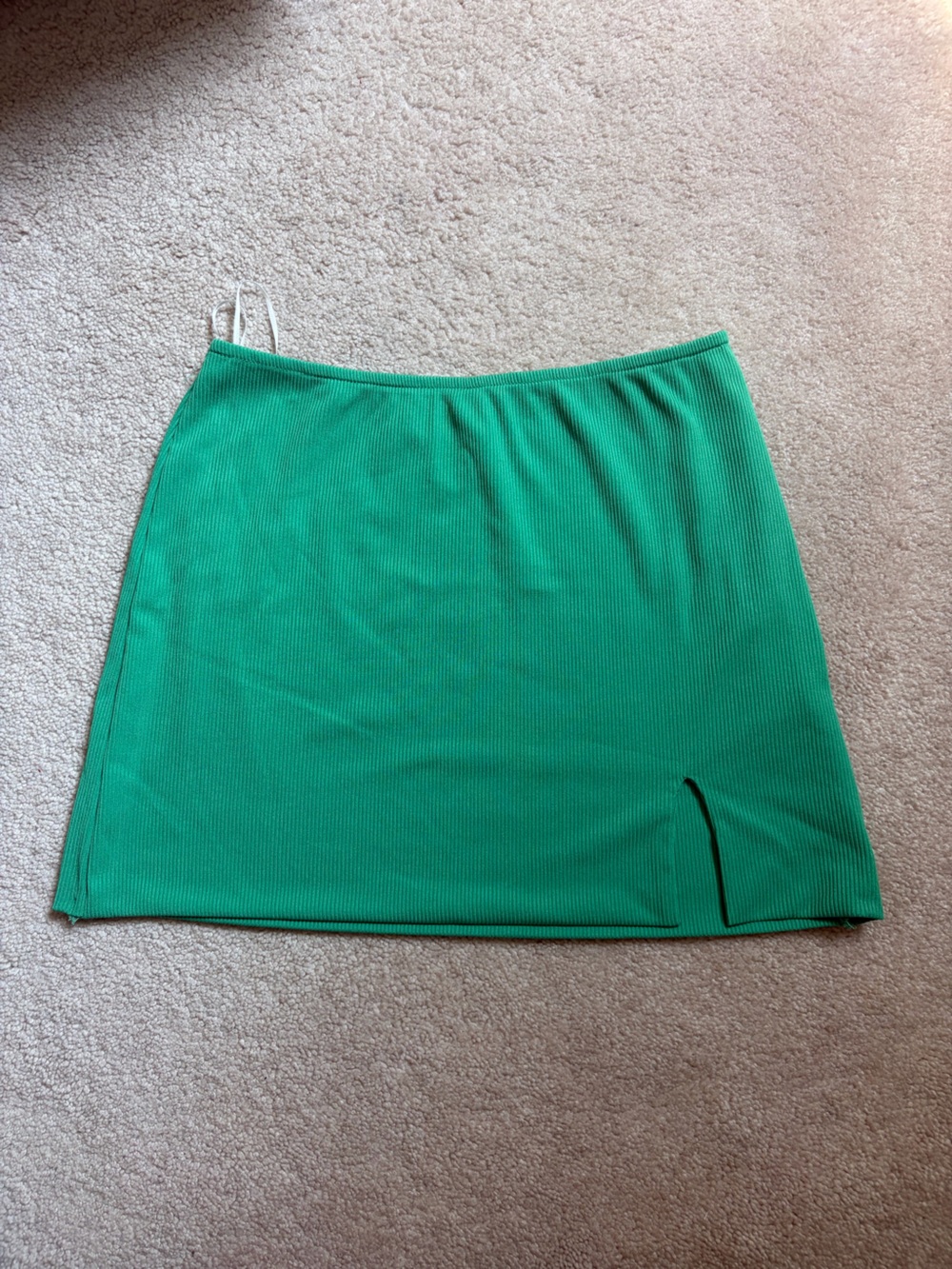 Hello Molly Emerald Green Ribbed Mini Skirt with Side Slit